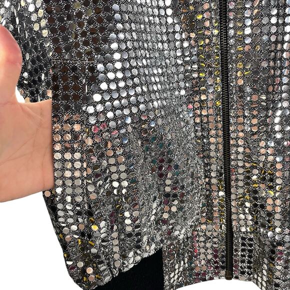 Monaliza Silver Sequin Party Jacket Bomber XL Vintage Disco NYE - Picture 5 of 8